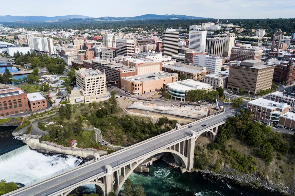 Aerial view of downtown Spokane, Washington.